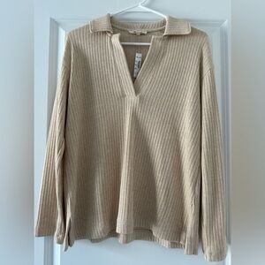 Madewell Relaxed Long-Sleeve Polo Tee - Heather Soft Fawn